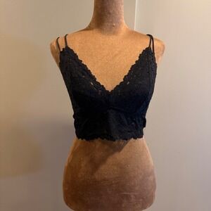 PINK Victoria's Secret Bralette Women L Black Lace Smocked Strappy Dark Romantic